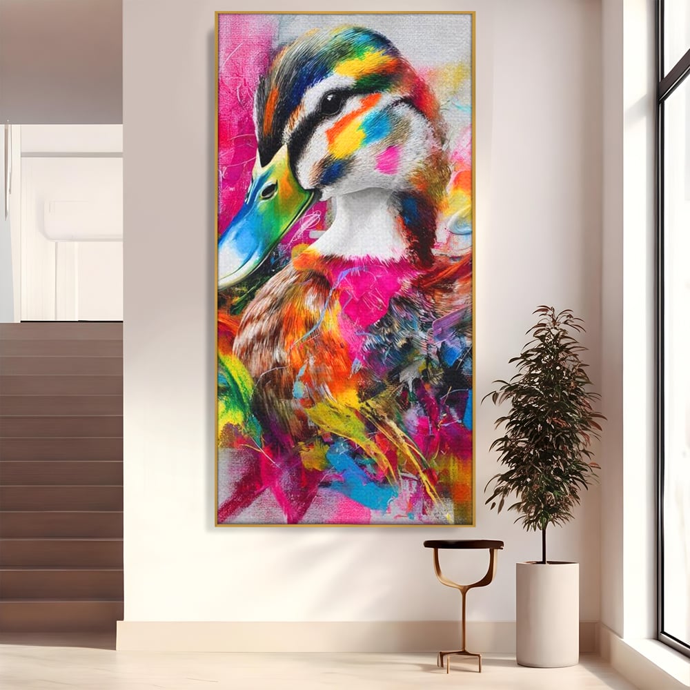 Tablou canvas cu tablou canvas cu rata colorata, in rama de aluminiu auriu
